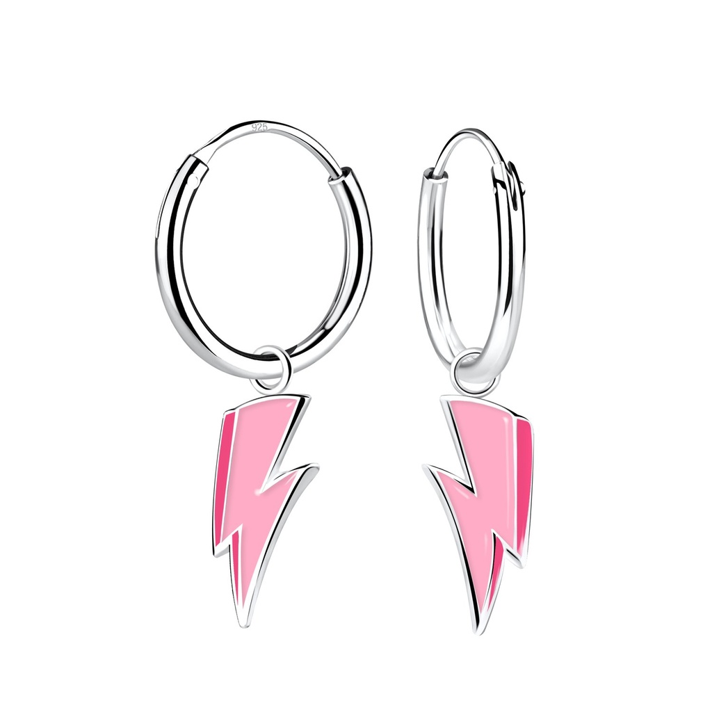 Silver Lightning Bolt Charm Hoop Earrings