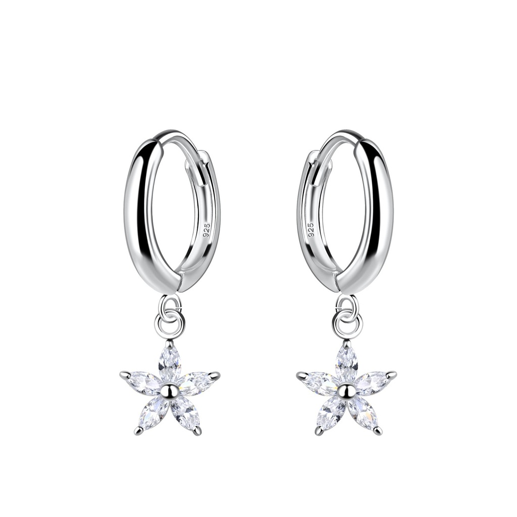 Silver Flower Charm Huggie Earrings