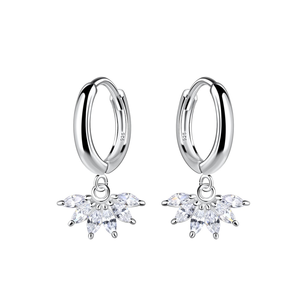 Créoles huggie breloque fleur en argent