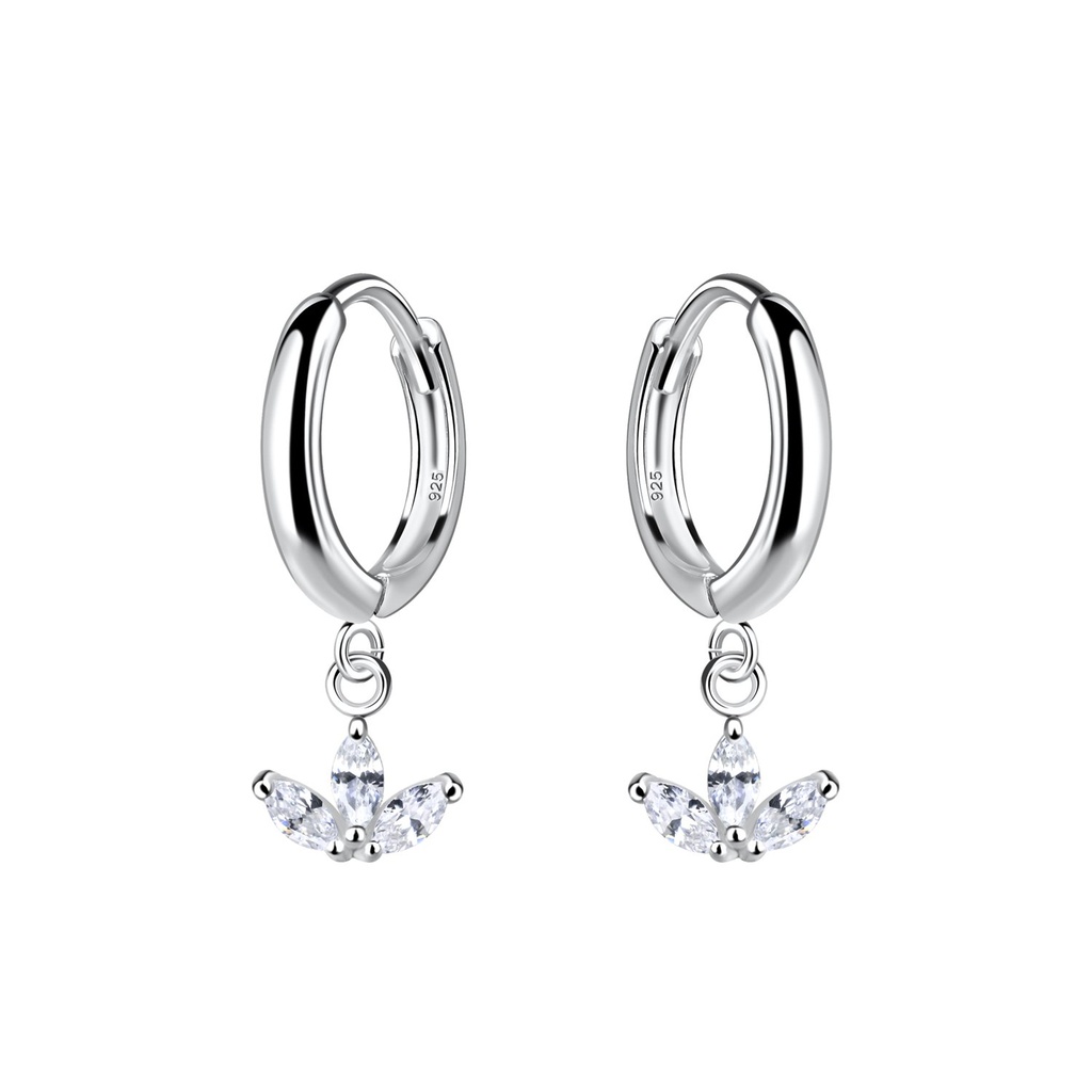 Silver Flower Charm Huggie Earrings