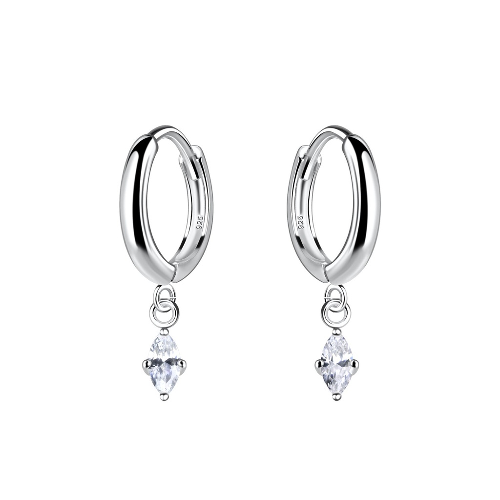 Silver Marquise Charm Huggie Earrings