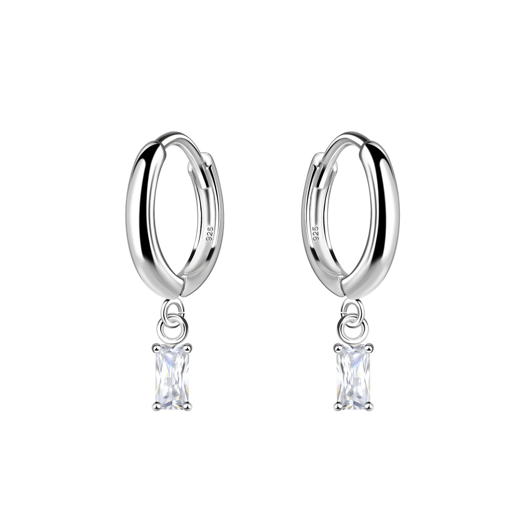 [10030531] Créoles huggie breloque en argent zircon baguette 2X4 mm