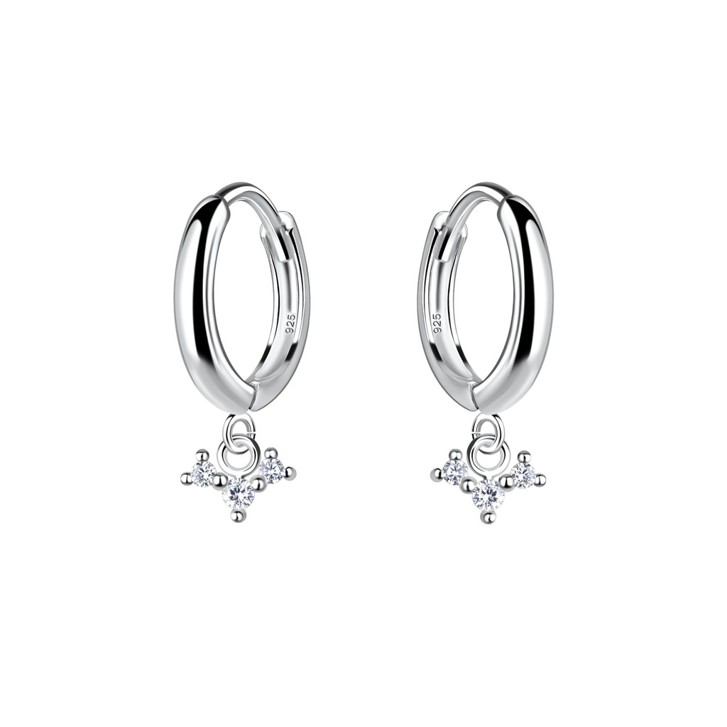 [10030525] Créoles huggie breloque trois pierres en argent