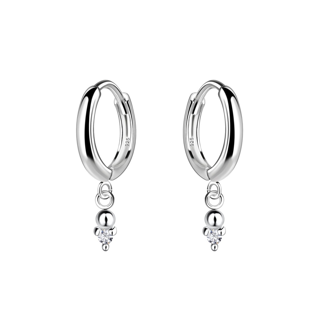 Silver Geometric Charm Huggie Earrings