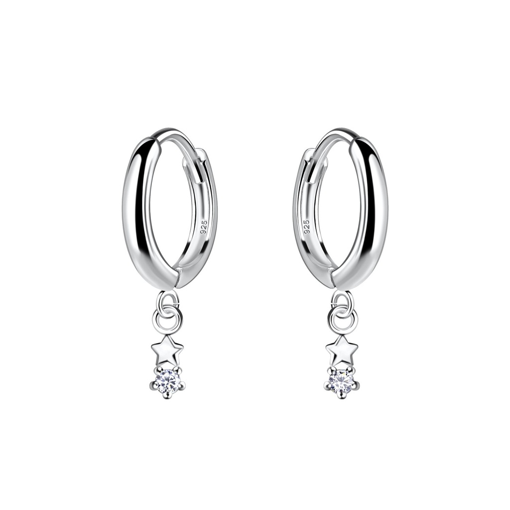 [10030477] Créoles huggie breloque étoile en argent
