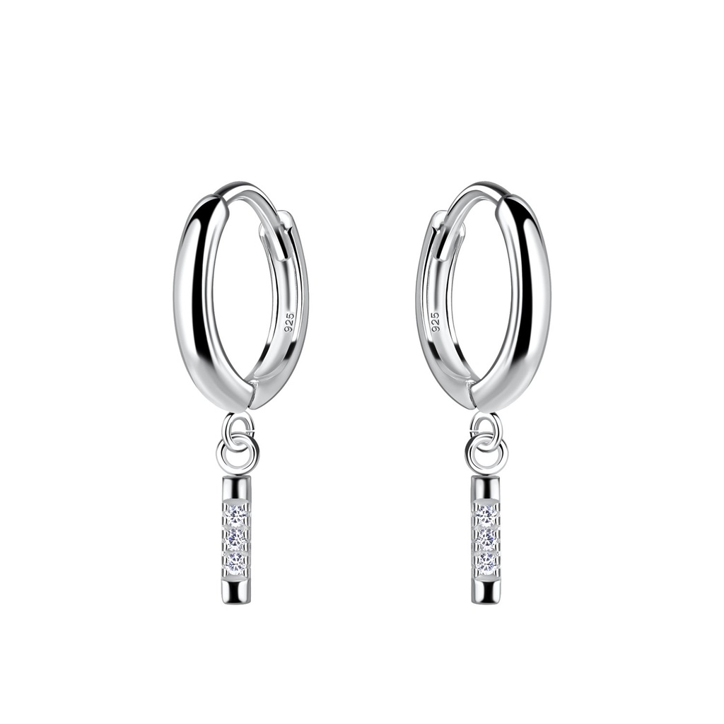 [10030475] Silver Bar Charm Huggie Earrings