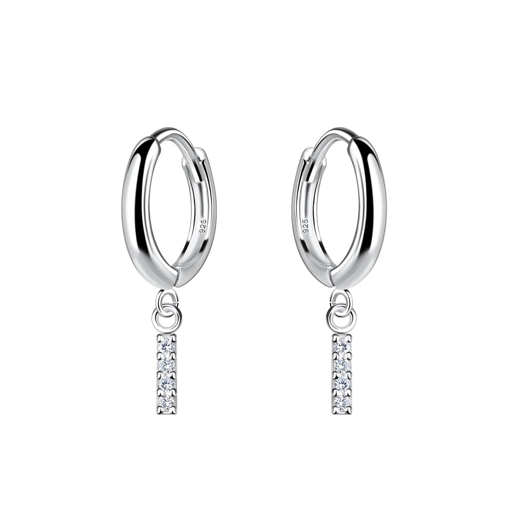 Silver Bar Charm Huggie Earrings