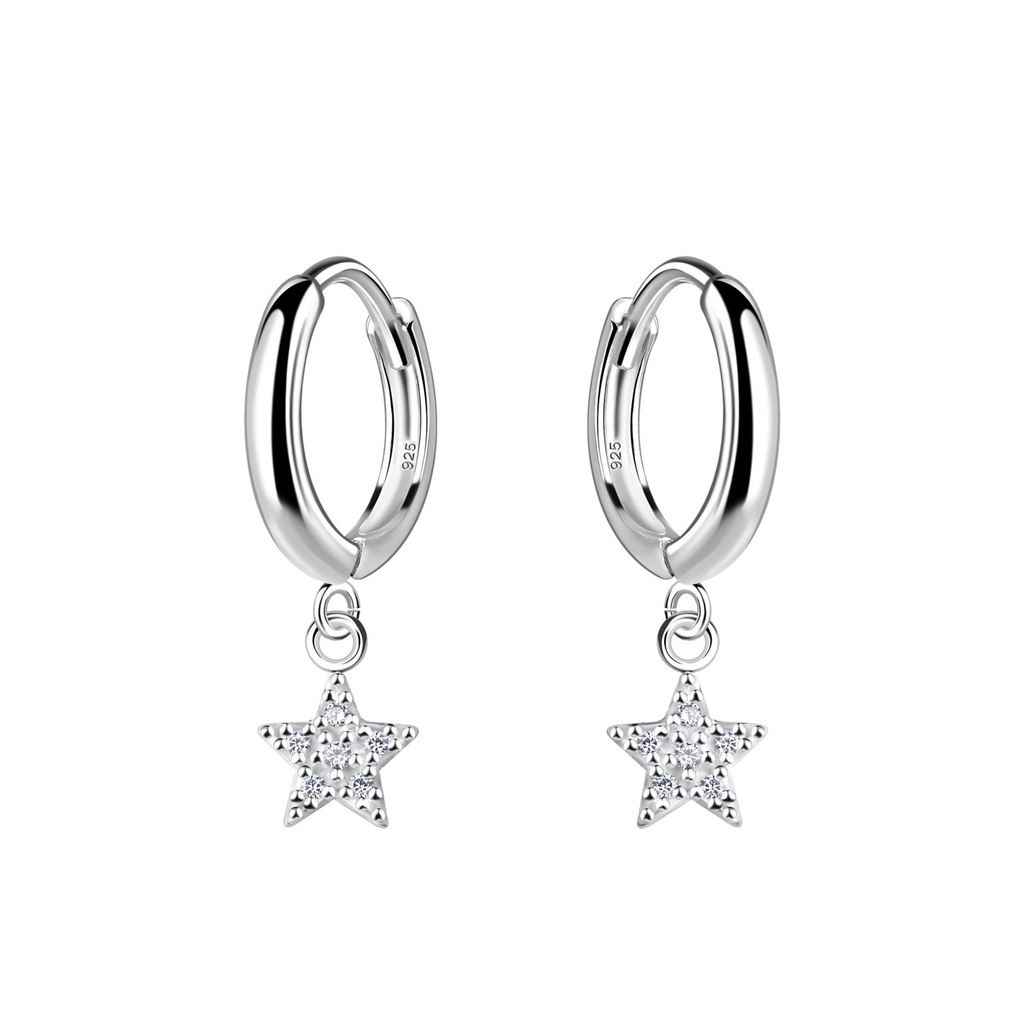 Silver Star Charm Huggie Earrings