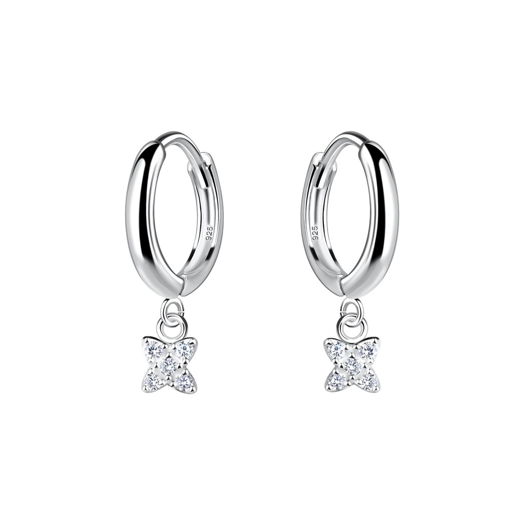 Créoles huggie breloque fleur en argent