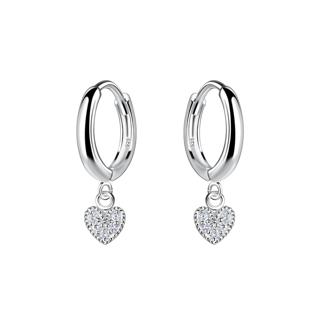 Silver Heart Charm Huggie Earrings
