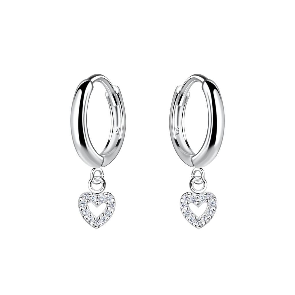 [10030534] Silver Heart Charm Huggie Earrings