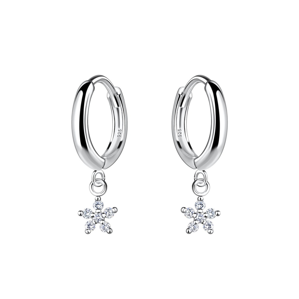 Créoles huggie fleur en argent