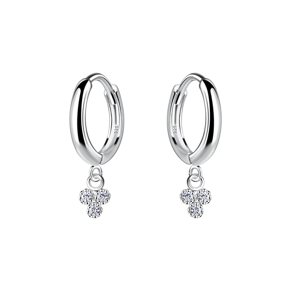Silver Three Stones Charm Huggie Earrings