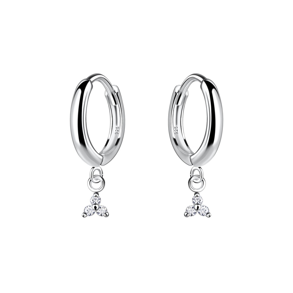 Silver Geometric Charm Huggie Earrings