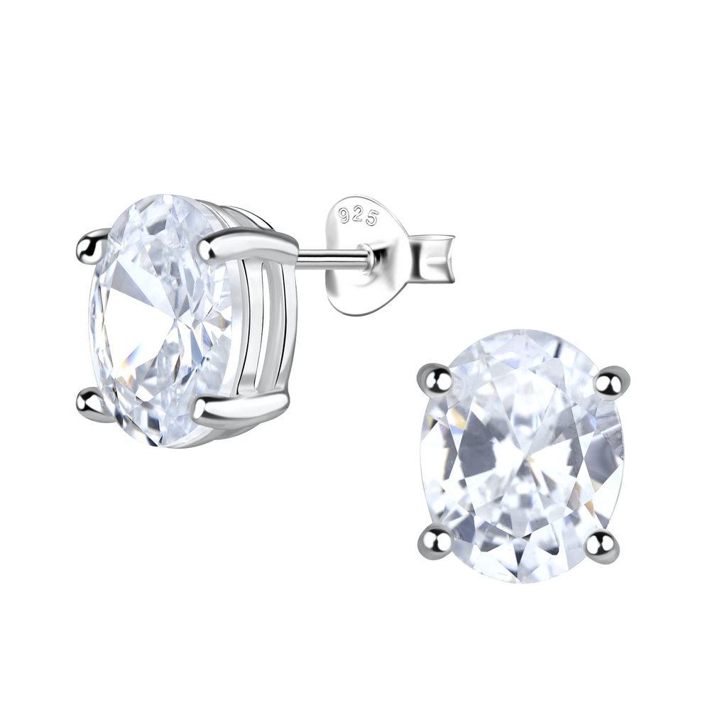 [10023310] Puces d'oreilles en argent zircon ovale 8X10 mm