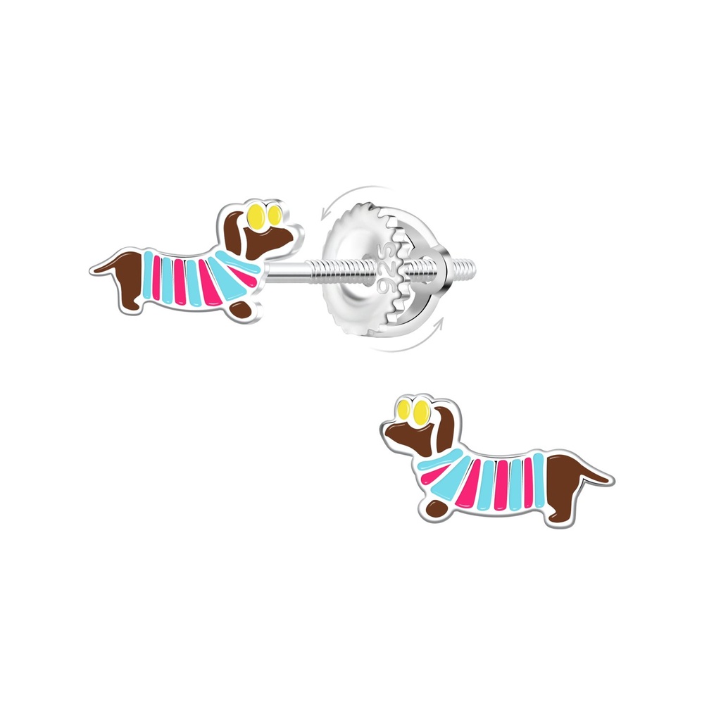Silver Dachshund Dog Screw Back Earrings
