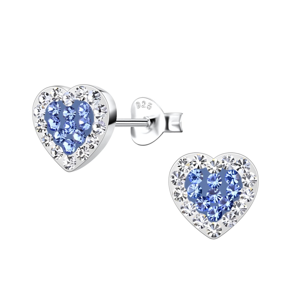 Silver Heart Crystal Stud Earrings