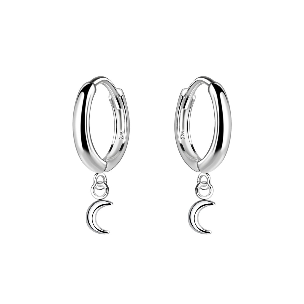 Créoles huggie breloque lune en argent