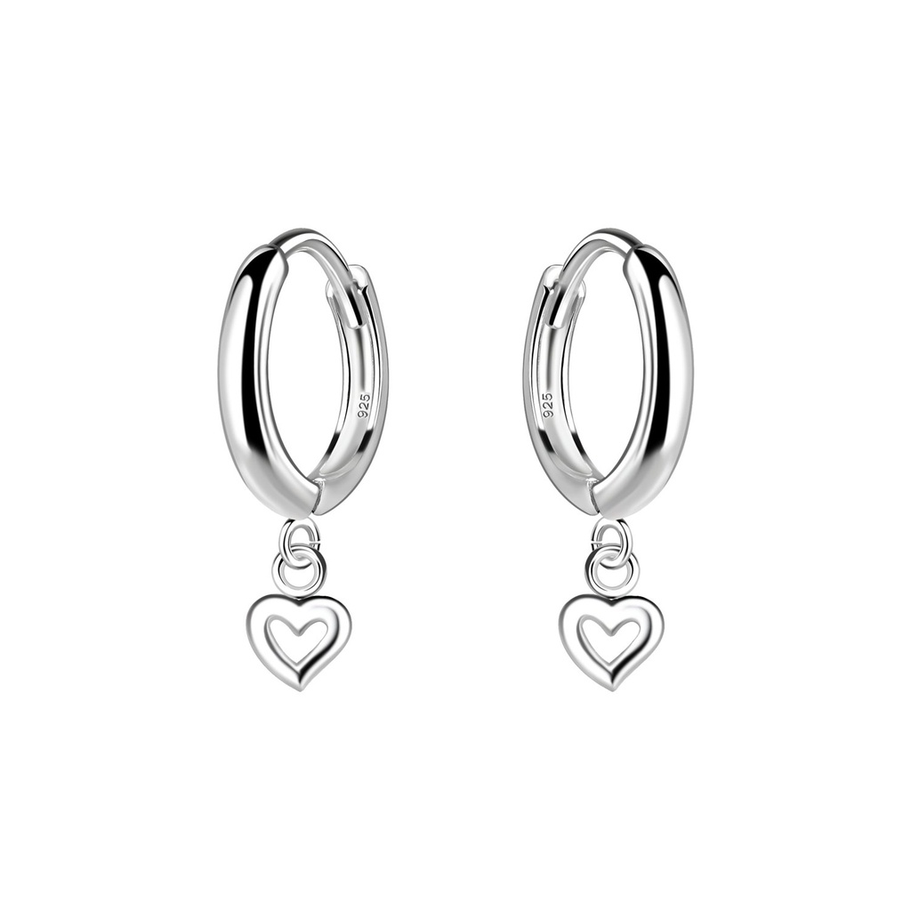 Créoles huggie breloque cœur en argent