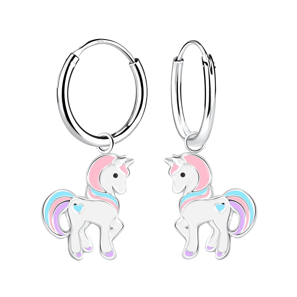 [10013830] Silver Unicorn Charm Hoop Earrings