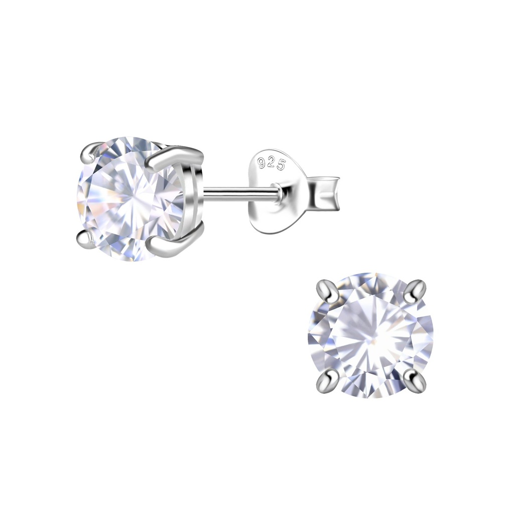 [10031160] 6.5mm Round Cubic Zirconia Silver Stud Earrings