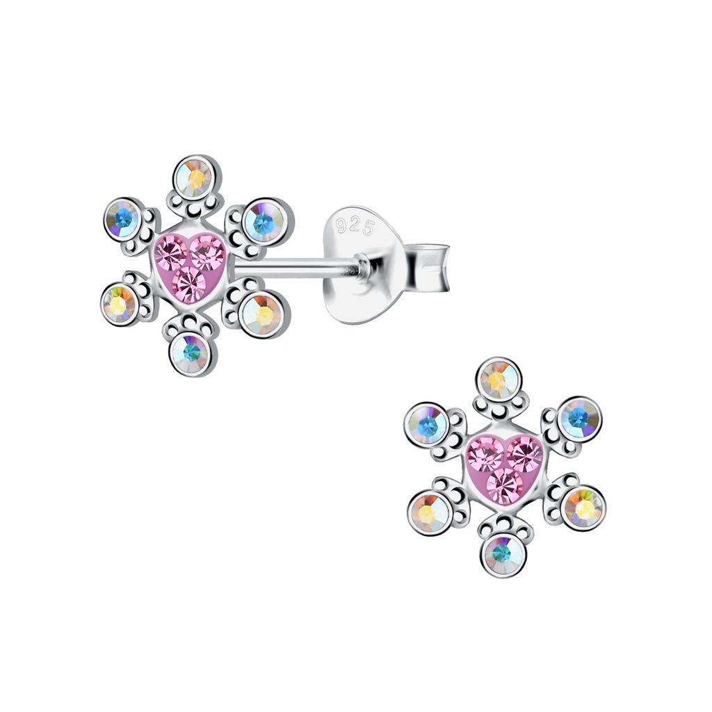 Puces d'oreilles flocon de neige en argent
