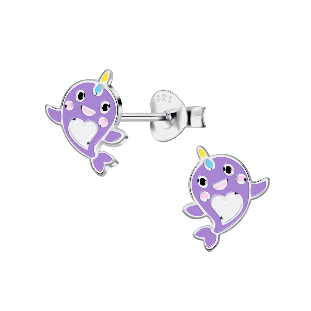 Silver Whalecorn Stud Earrings
