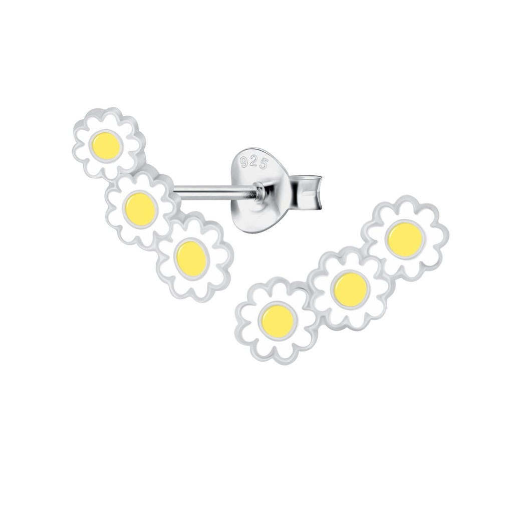 Silver Triple Daisy Stud Earrings