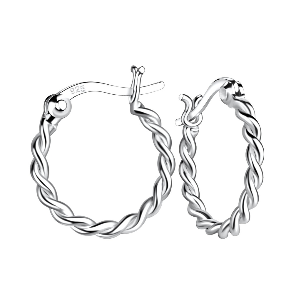 [10029740] 16mm Silver Twisted French Lock Hoop Earrings