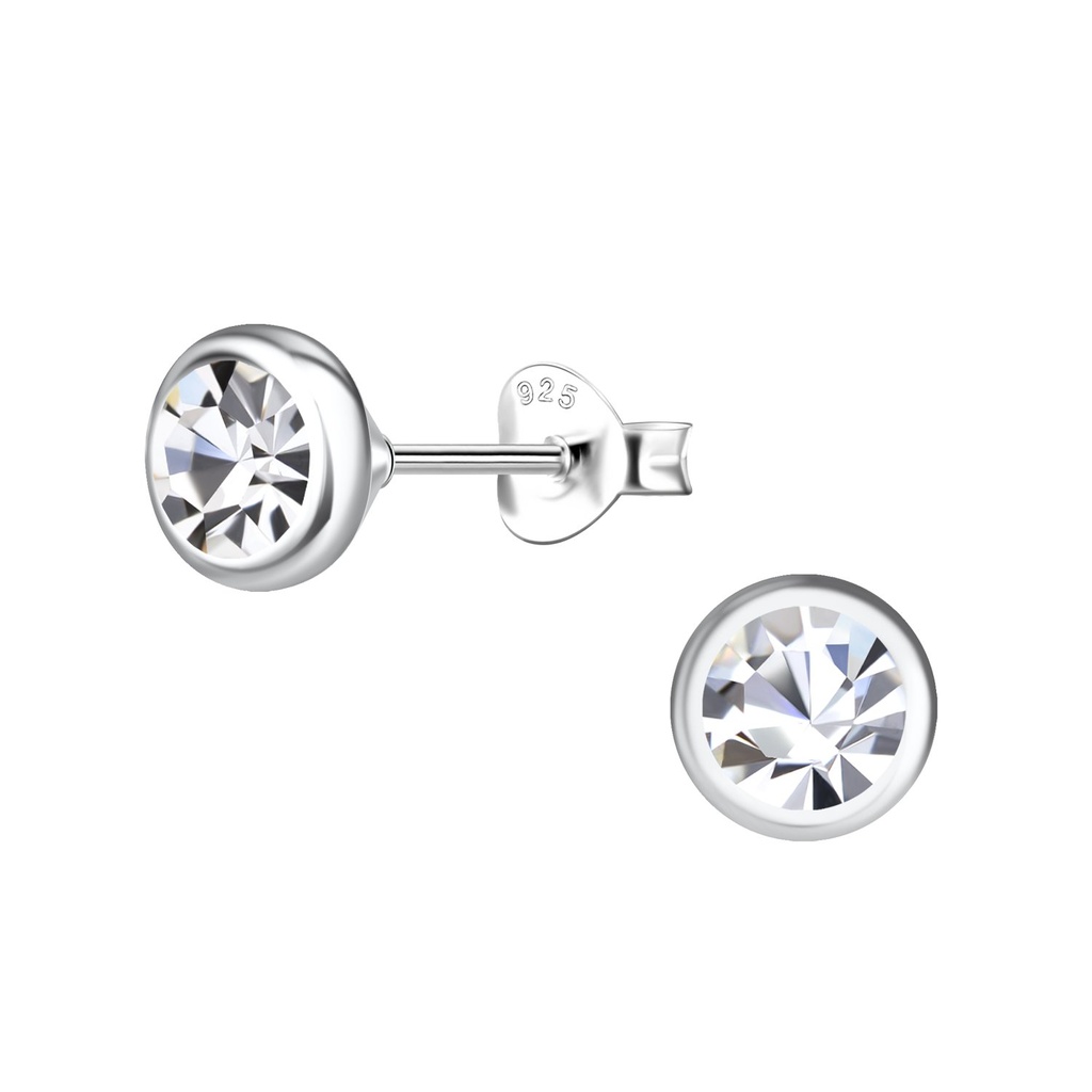 [10012044] 5mm Crystal Silver Solitaire Stud Earrings