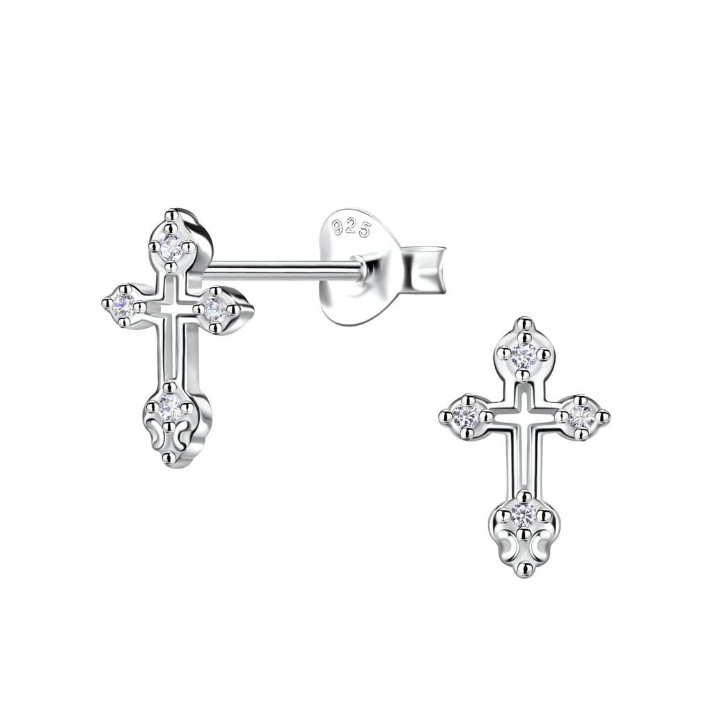 Puces d'oreilles croix en argent
