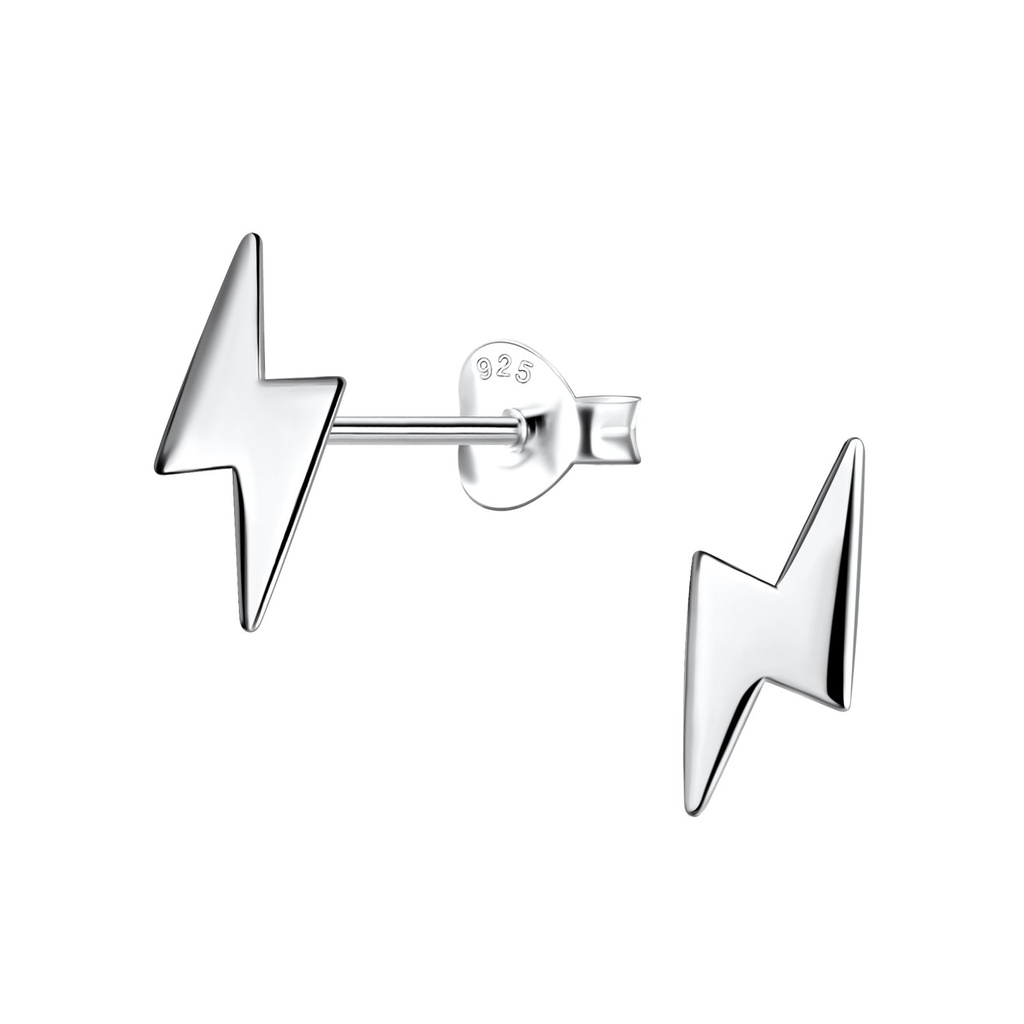 Silver Thunder Bolt Stud Earrings