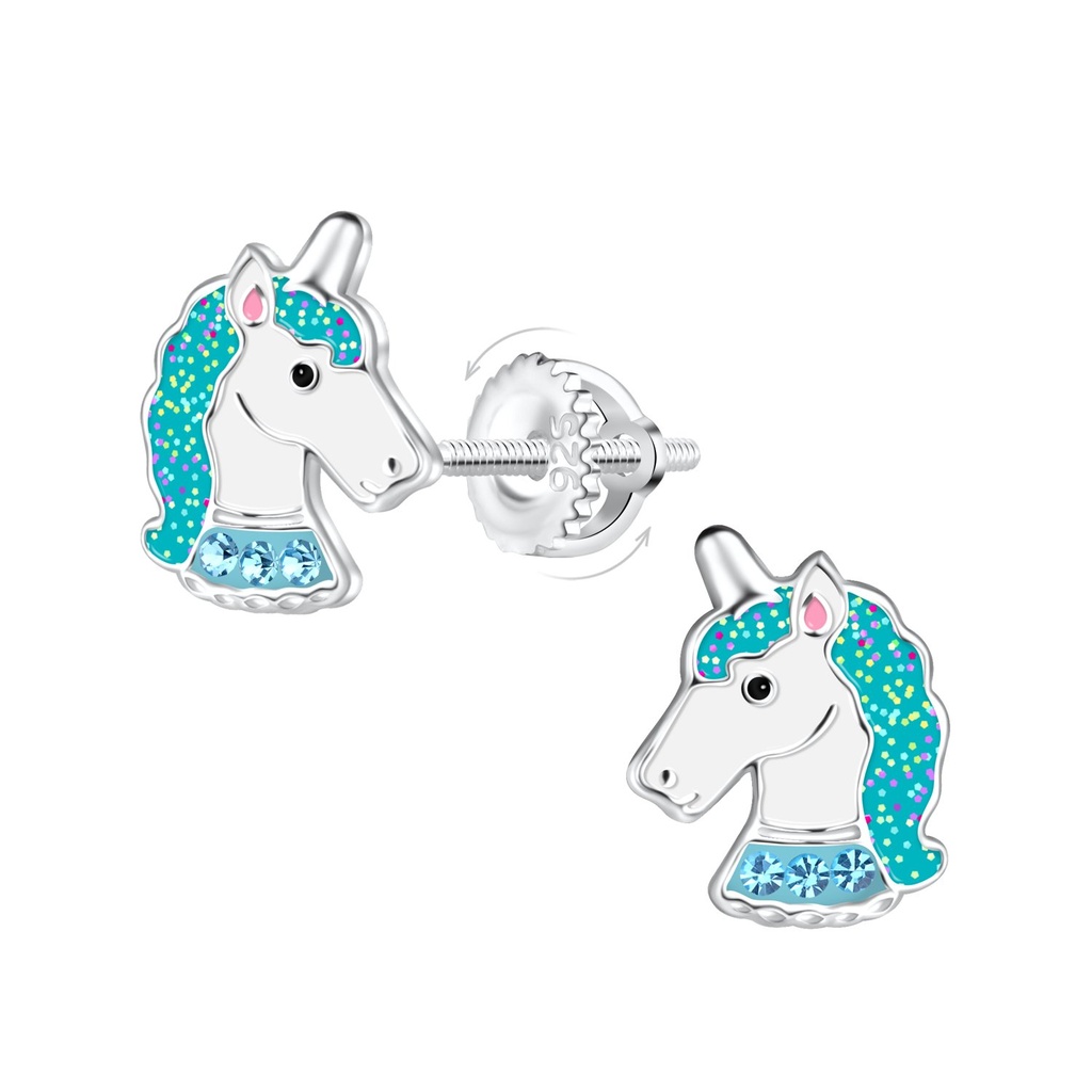 [10022545] Boucles d'oreilles à fermoir à vis licorne en argent