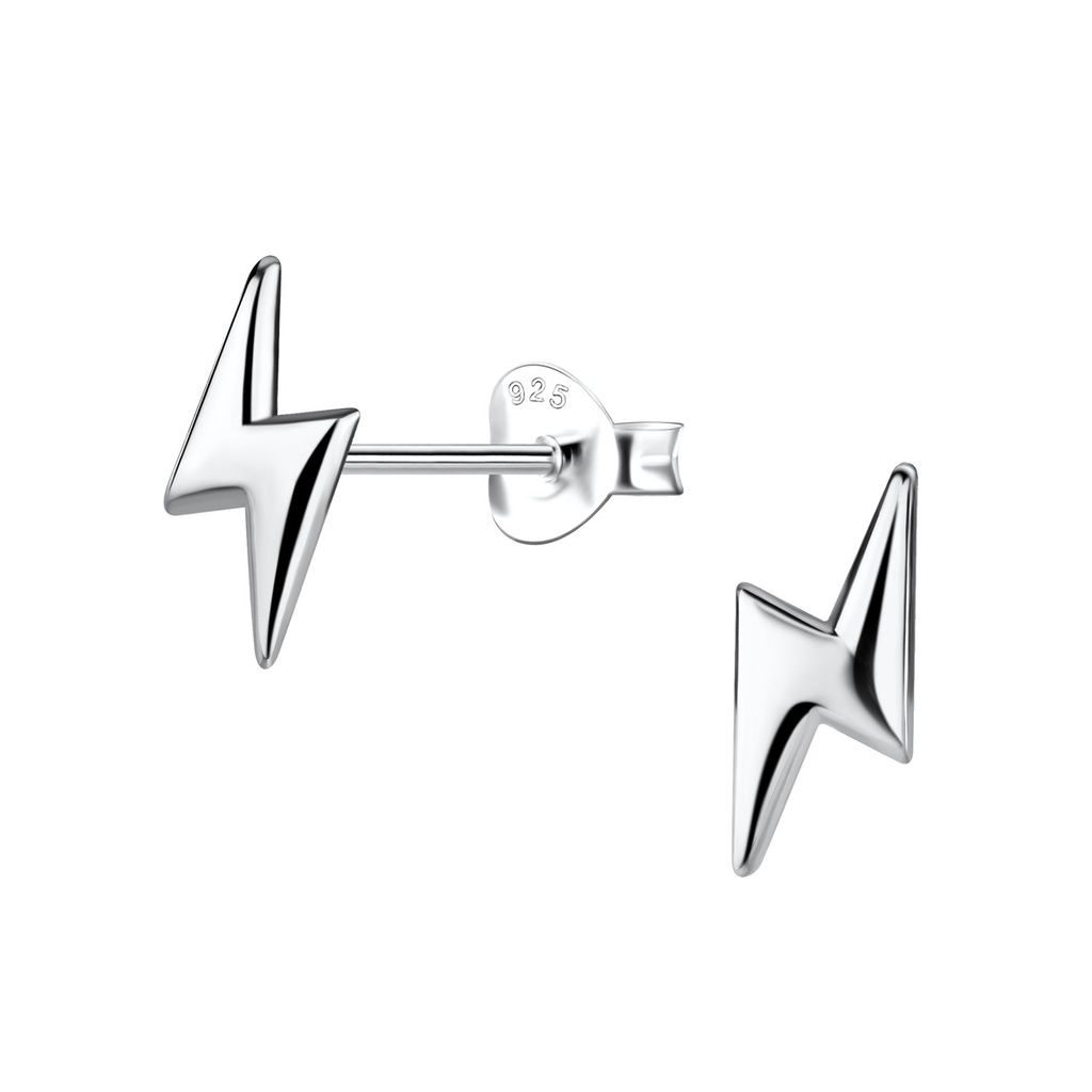 Silver Thunder Bolt Stud Earrings
