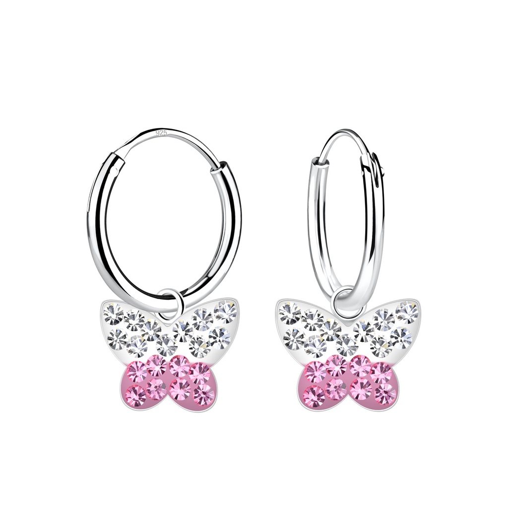 [10030970] Créoles breloque papillon en argent cristal