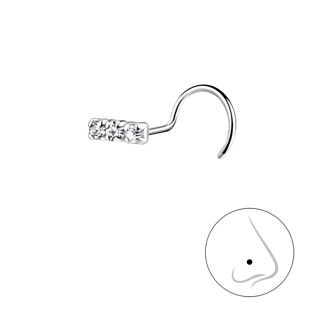 Clou de nez spinner barre en argent cristal