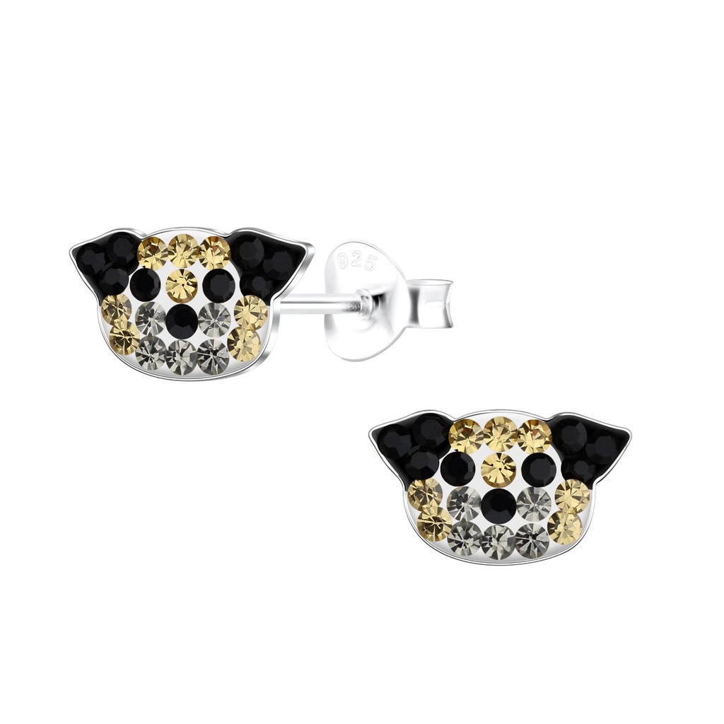 Silver Dog Crystal Stud Earrings