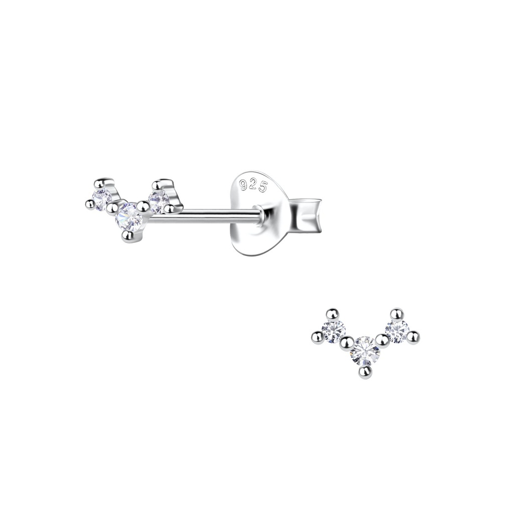 Puces d'oreilles trois pierres en argent