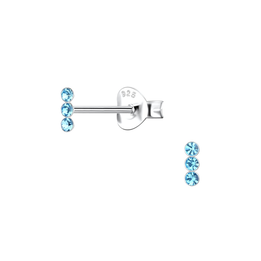 [10032706] Silver Bar Crystal Stud Earrings (Aqua Bohemica)