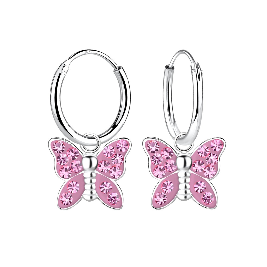 Créoles breloque papillon en argent cristal