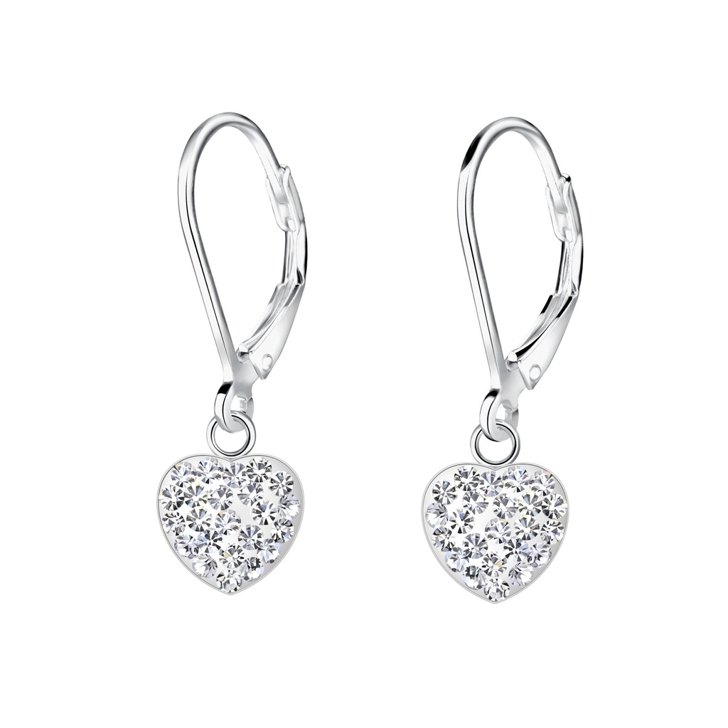 [10027375] Silver Heart Lever Back Earrings (Crystal)