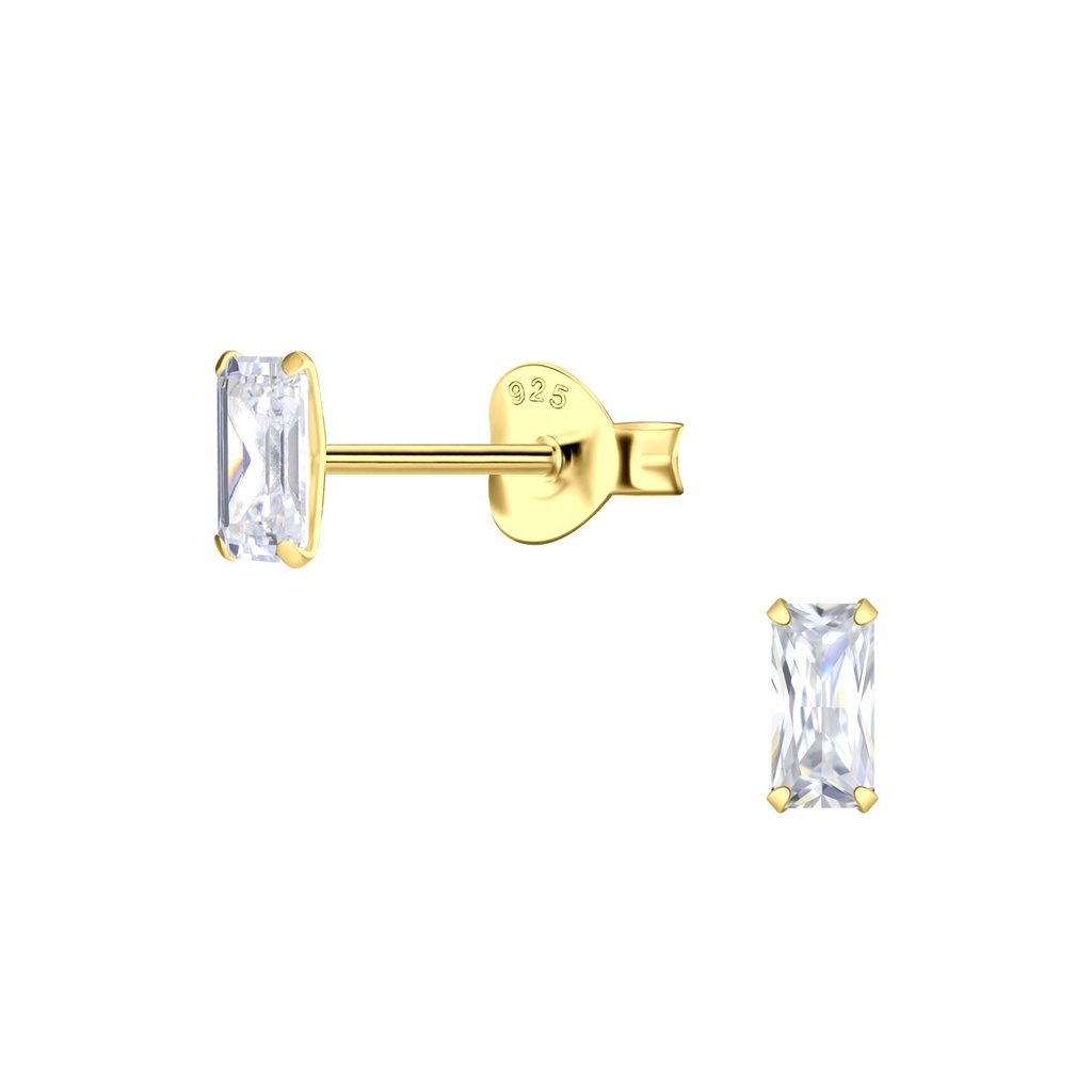 [10019146] Puces d'oreilles en argent zircon baguette 2.5X5 mm
