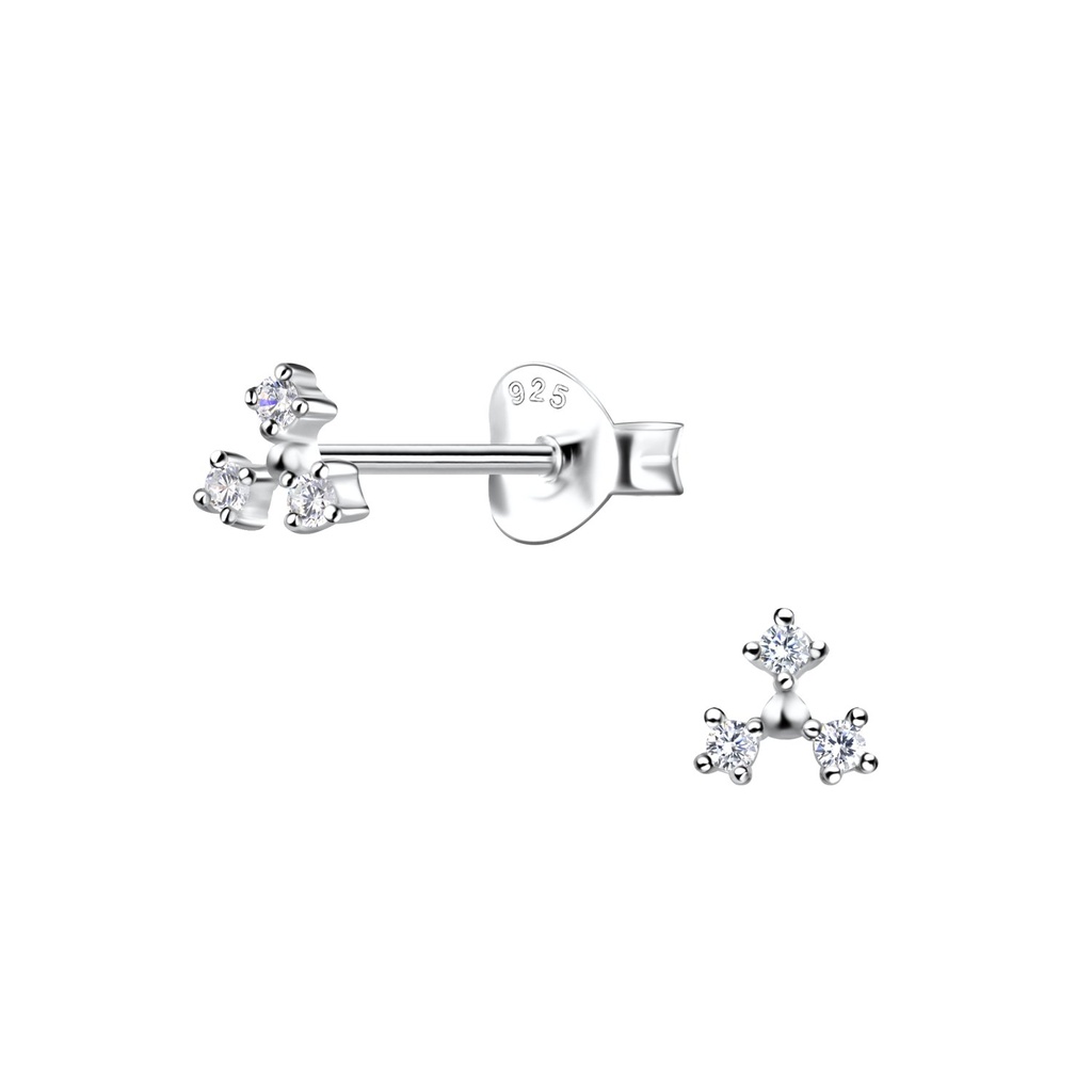 Puces d'oreilles trois pierres en argent