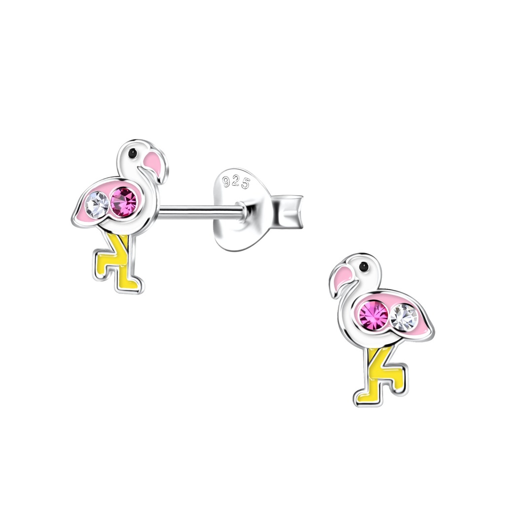 Puces d'oreilles flamant rose en argent