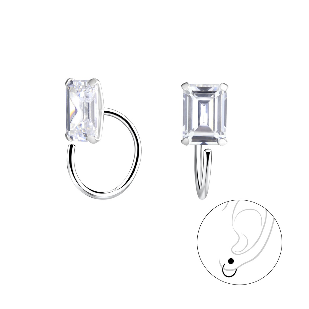[10020049] 5x7mm Emerald Cubic zirconia Silver Ear Huggers