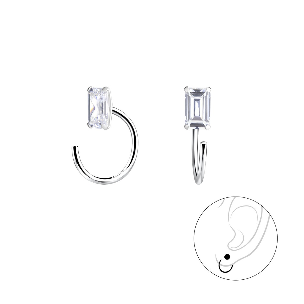 [10018982] 3x5mm Baguette Cubic Zirconia Silver Ear Huggers