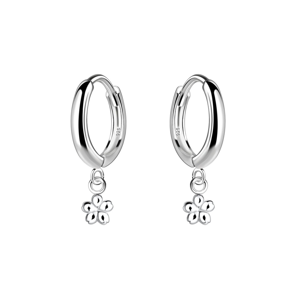 Créoles huggie breloque fleur en argent