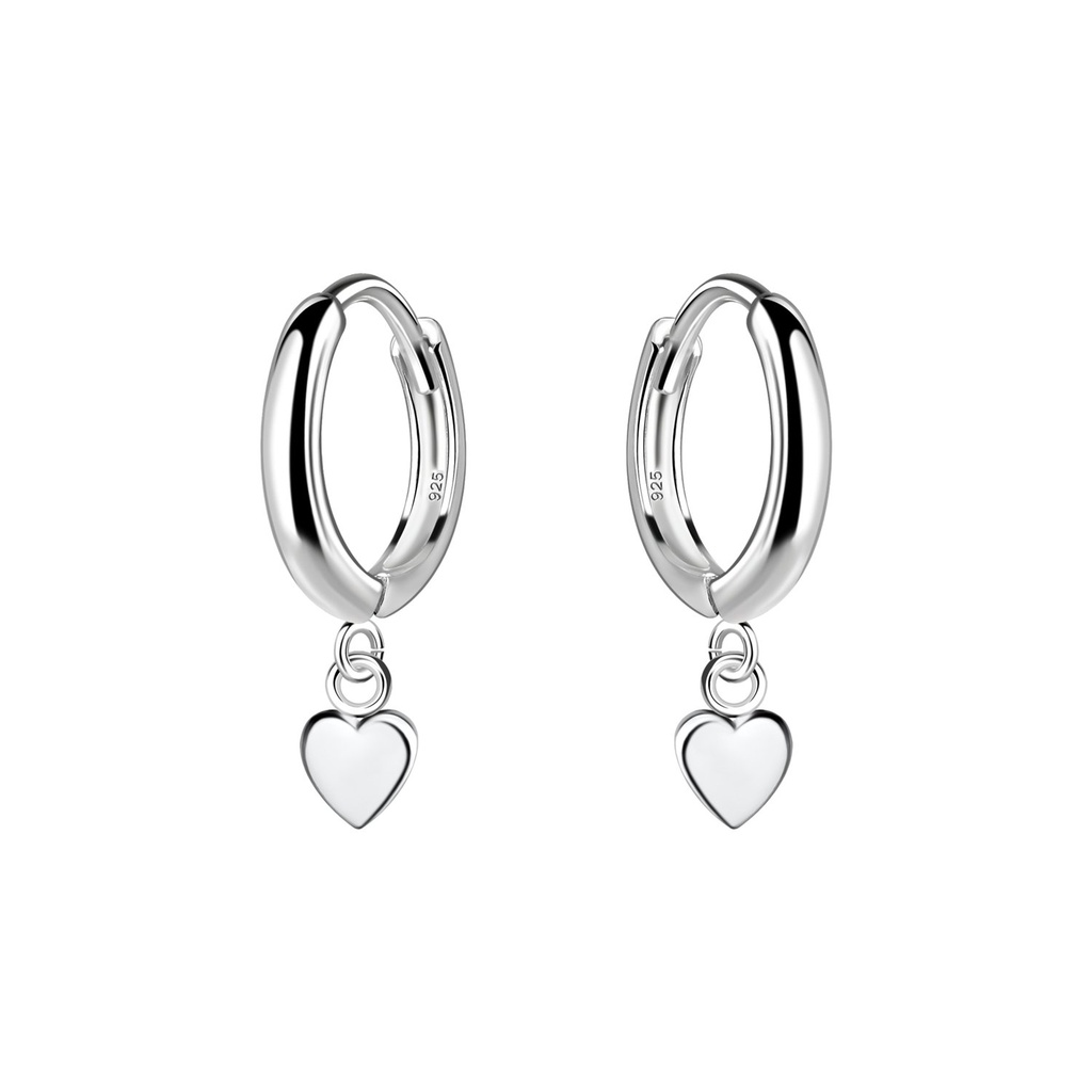 Silver Heart Charm Huggie Earrings