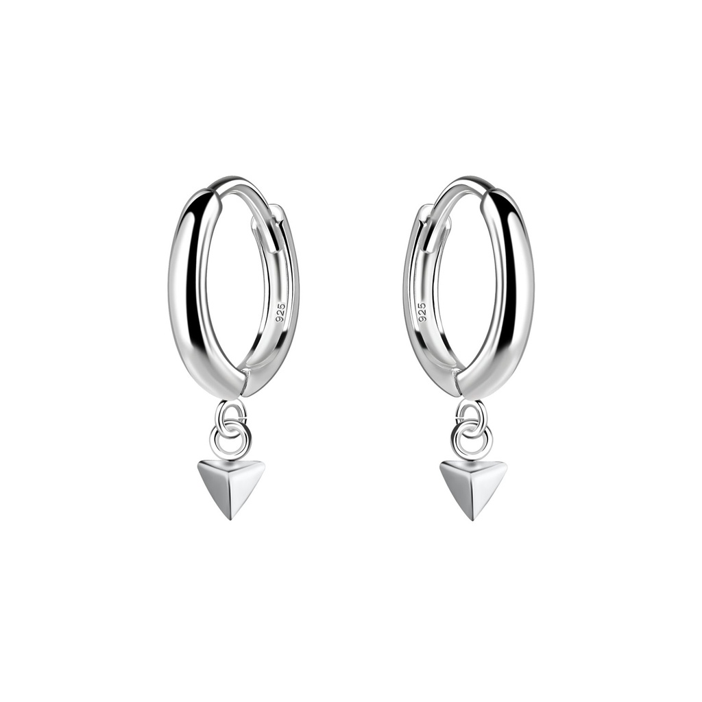 Silver Triangle Charm Huggie Earrings