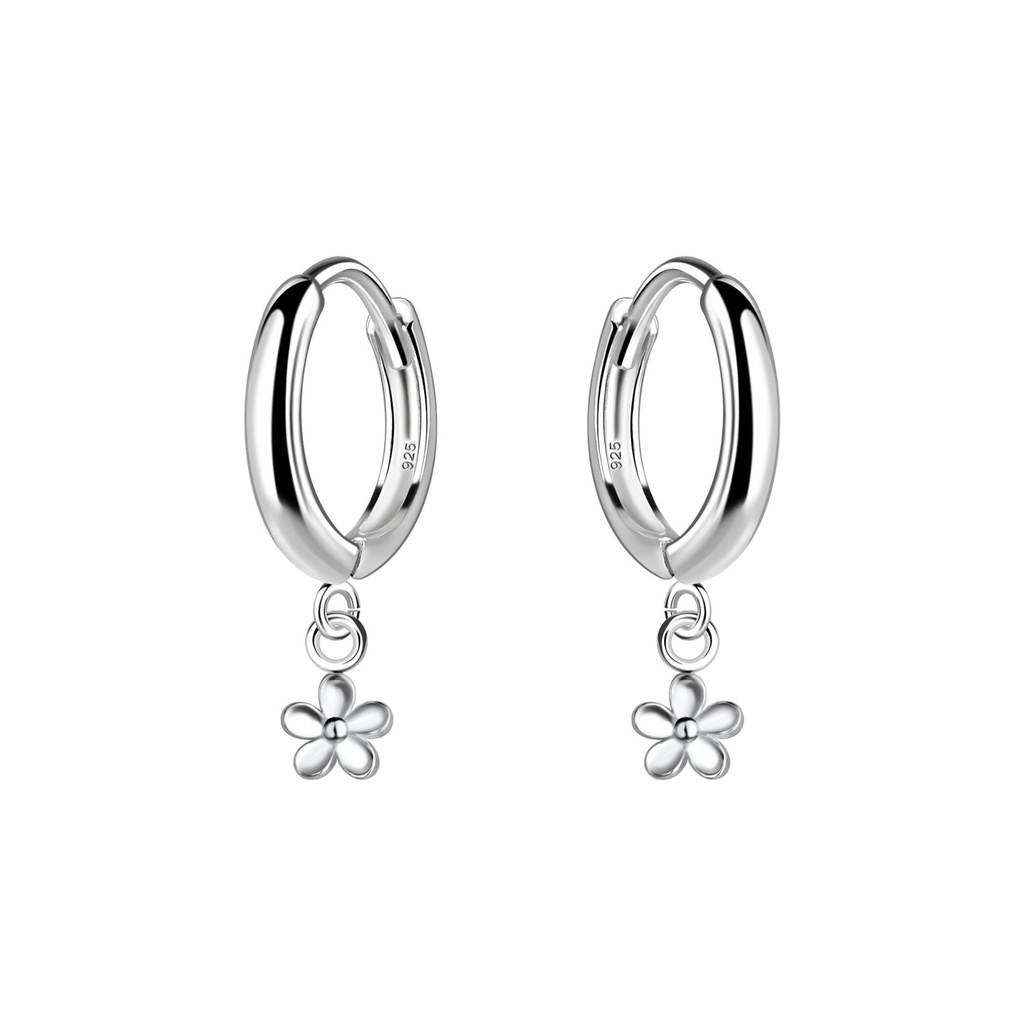 Silver Flower Charm Huggie Earrings
